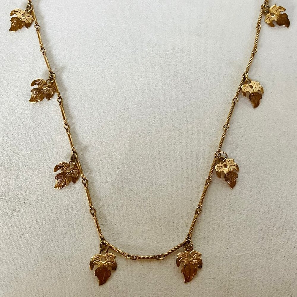 Sarah Cov Necklace Coventry Leaf Gold Tone Metal Vintage 24" Twist Chain Signed